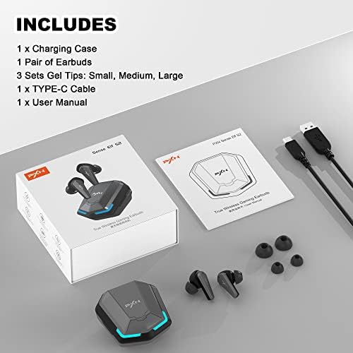 Безжични слушалки PXN S2 и слушалки TWS с микрофон и шумопотискане, Водоустойчиви Слушалки IPX5 със зарядно устройство RGB, слушалки