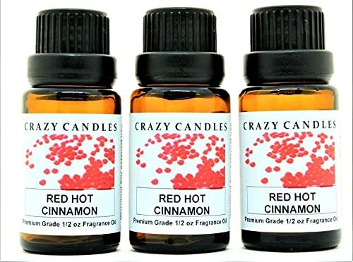 Crazy Candles Red Hot Cinnamon (Произведено в САЩ) 3 Бутилки по 1/2 течни унции Всяка (15 мл) Ароматизирани масла премиум-клас