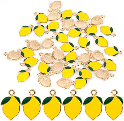 Framendino, 40 Опаковки Емайлирани Плодови Амулети с Лимонов Чар, Позлатени Висулки за бижута