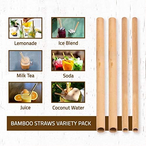 Набор от мисок Rainforest от 4 многократно бамбук соломинок в опаковка 8 инча - Идеална за млечни шейкове, мляко, чай, сокове, шейкове
