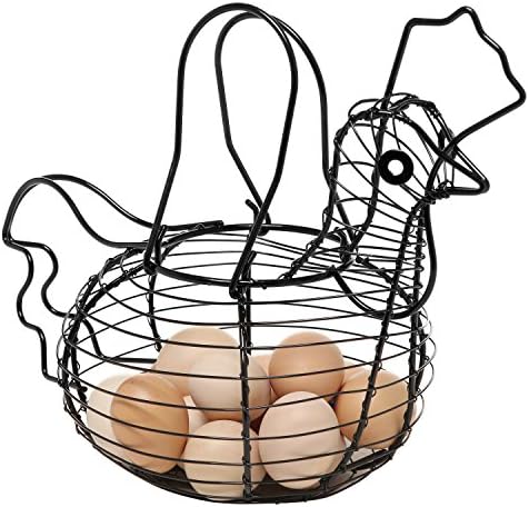 MyGift Черна Метална Метална Кошница за Яйца с Дизайн във форма, Пиле, Кошница За Събиране на Пресни Яйца От Ферма, Декоративни Кошници