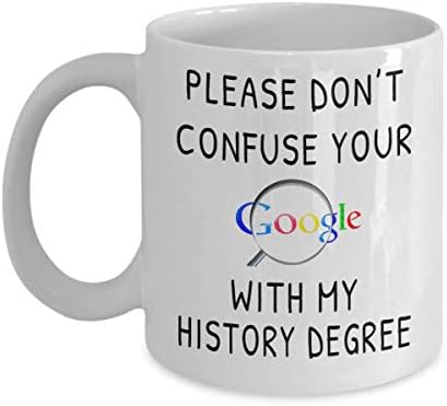 Моля, не бъркайте вашето търсене в Google От Дипломата по история - Забавна Чаша за Подарък Историку Бяла Керамична Кафеена чаша 11 грама