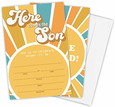 YKYENR А ето и покани, картички Sun Baby Shower, 25 покани Sunshine Baby Shower в пликове с двустранно издаването на покани картички,