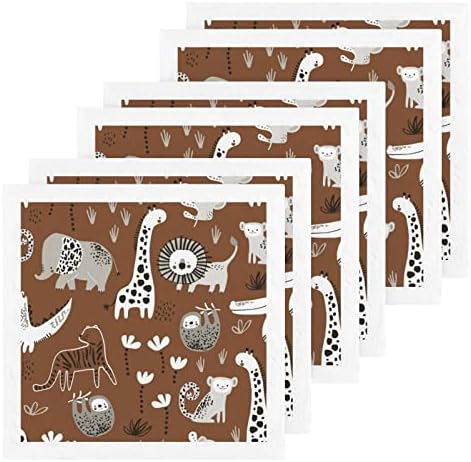 Комплект Кърпички за миене на Джунглата Animal Sloth Кафяво - Опаковка от 6 Памучни Кърпички за лице, е добре Абсорбиращи и мека на Допир
