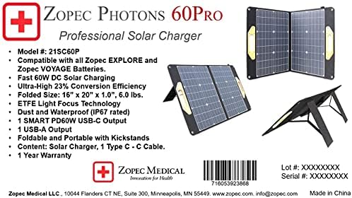 Умно слънчево зарядно Zopec PHOTONS 60PRO (за всички CPAP-батерии Zopec Разгледайте и Zopec Voyage), размер за пътуване. Сгъваем.