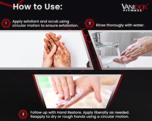 VANIDOX Спортен скраб за ръце и възстановяване - Премахва мъртвите клетки, хидратира и предпазва от изсушаване кожата на 8 течни унции
