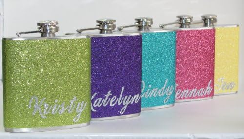 Вашият избор на цвят от 5 Персонализирани Фляжек Сватба Булка, шаферка Лъскава 6 унции фляжка за алкохол от Неръждаема Стомана Подарък