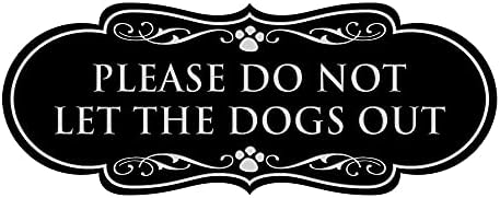 Дизайнерски знак Лапи, моля, не изпускайте кучета (черен / сребърен) - Голям