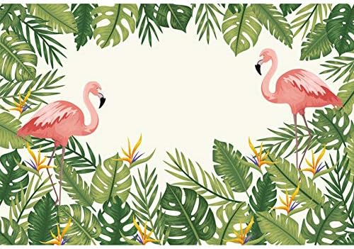 OERJU 20x10ft Годишният Фон с Фламинго, Тропически Растения Палмови Листа Фон За Снимки Сафари в Джунглата На Рожден Ден Торта Маса Банер