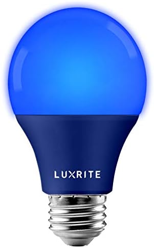 Led лампа LUXRITE A19 син цвят, което е равно на 60 W, Без регулиране на яркостта е в списъка на UL, Стандартна база E26, За вътрешно
