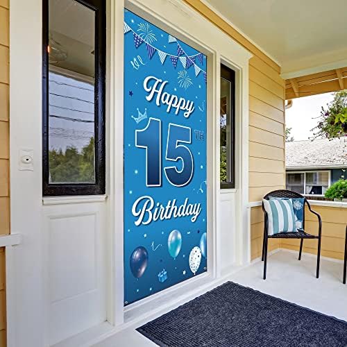 На фона на банер на вратата на 15-ти рожден ден, Декорация с 15-Тия Рожден Ден за момчета, Синьо Подпори за Фотобудки за рождения Ден
