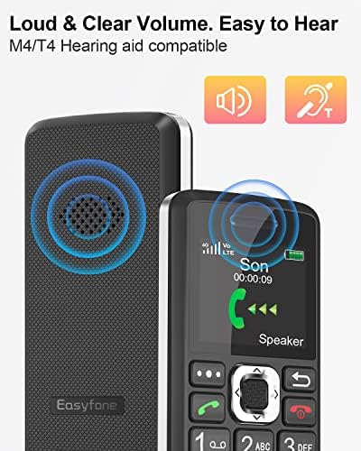 Мобилен телефон Easyfone T200 4G с голям бутон за по-възрастните хора | Лесен за използване | Чист звук | SOS Бутон | Голяма батерия