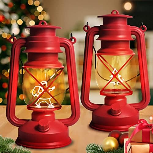 Коледна Украса Ретро Фенер LED Открит Висящ Фенер Червена Лампа за интериор на Дядо Коледа Коледна Елха Градина Dining Лампа На Батерии