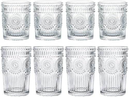 Чаши за пиене Kingrol Romantic, Определени от 8 - 4 чаши за хайбола (12 унции) и 4 чаши за вино за Рок (9 грама), Стъклени Чаши премиум-клас,