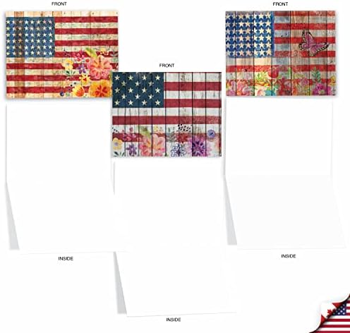 The Best Card Company - 20 Празни карти с флага на сащ в опаковки (4 х 5,12 инча) - Различни патриотични картички за всички поводи, на