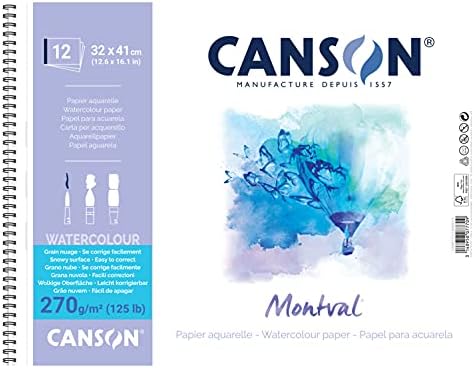 Хартия за акварел Canson 807-770 Montbal, Усукване на 12,6 x 16,1 инча (320 x 410 мм), Грубо зърно, 9,1 грама / кв. фут (270 г/м2