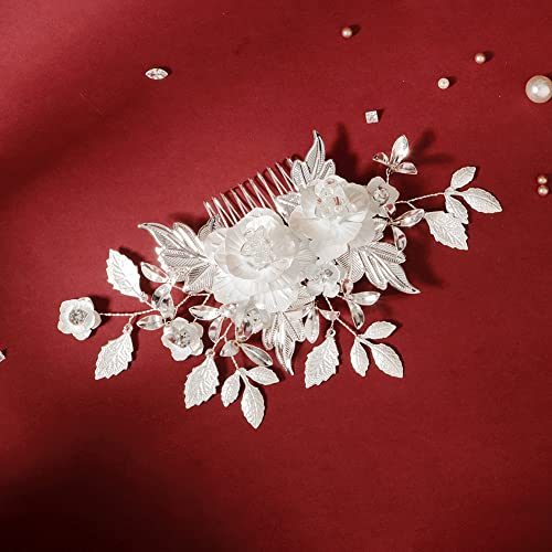 Сребърен цвете Булката Сватбена гребен за коса-Аксесоари за коса LBridal Странични гребени прическа за жени