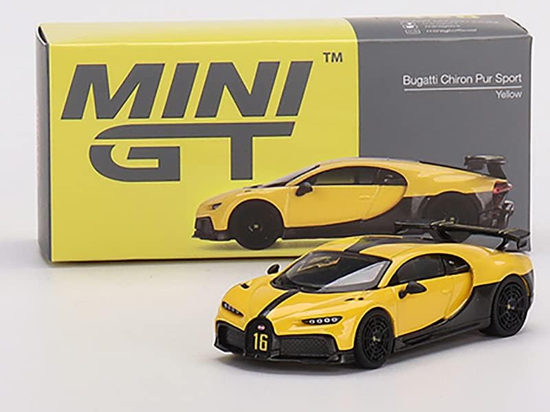 Bugatti Chiron Pur Sport Жълто и въглеродни влакна Ограничен тираж от над 4200 копия по целия свят 1/64 Модел автомобил, монолитен под