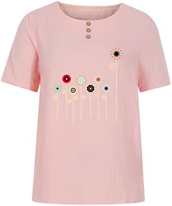 Къс ръкав 2023 Дрехи, Бельо Памучен Копчета Графична Блуза, Тениска за Жени Лято Есен Топ с Кръгло Деколте FT FT