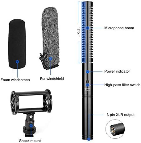 Микрофон-пушка BOYA за интервю XLR микрофон и професионално качество за излъчване с поролоновым предното стъкло, амортизатором и 3-пинов