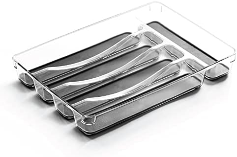 BINO 5-Слотный Органайзер за трапезно сребро за чекмеджета | Пластмасов Органайзер за съдове за кухненските чекмеджета | Тава за трапезно