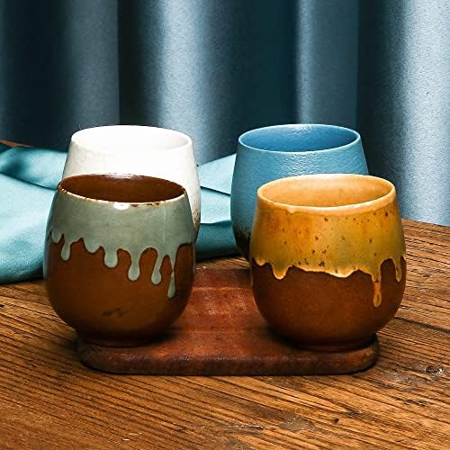 Керамични чаши Чай Samawi в Традиционен китайски и японски стил, Керамични чаши без дръжки в стил Юноми с абстрактен модел, Комплект