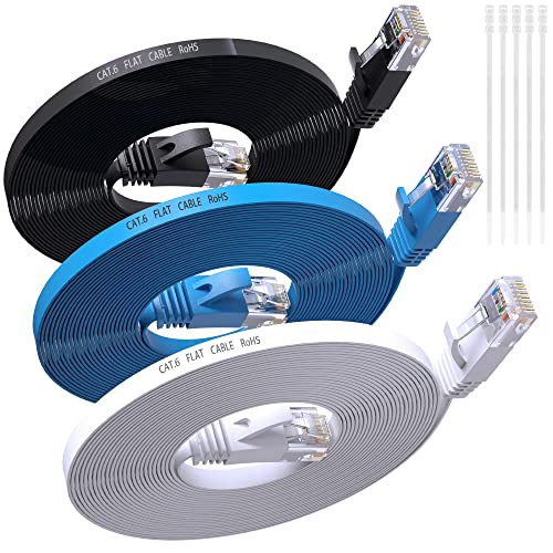 Плосък кабел Ethernet Elecan Cat6 2 фута / 20 парчета, Високоскоростен Тънък кабел (1,5 метра-50 фута), чист Меден проводник, 10 Gbit/с