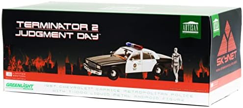 Играчка на пишеща машина 1987 Chevy Caprice Metropolitan Police Черно-бял w/T-1000 Android Фигурка Терминатор 2: денят на страшния съд