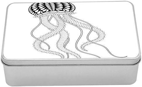 Метална кутия с Медузи ♫ Ambesonne, Изображение на Подводни Същества Монохромни дизайн на Однотонном фона, Многоцелеви Правоъгълен Тенекиен