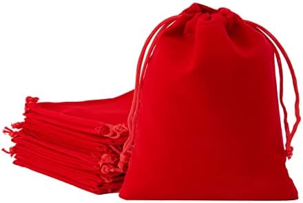 Подаръчни торбички от червено кадифе FOCCIUP 20 бр. с завязками за партита, сватбени подаръци