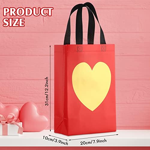 24 Бр Многократна употреба Подаръчни пакети с Сърце, Нетъкан Подаръчни пакети с размери 8 x 12 x 4 инча, Хранителни торбички за Пазаруване
