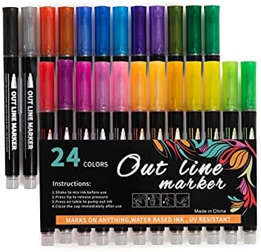 Набор от маркери Glbum Shimmer - 24 Цвята Контурни Маркери, Маркери за оформяне на Супер Squiggles, Двухлинейные Контур Писалка за рисуване