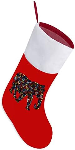 Коледни Чорапи под формата на Слон с Аутизъм, Червени Кадифени Чорапи с Бял Пакет шоколадови Бонбони, Коледни Украси и Аксесоари за вашето