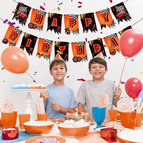 Състезателни Коли Честит Рожден Ден Банер, Колата Тематична Украса За Парти По Случай Рождения Ден На Състезателна Парти Кариран Флаг