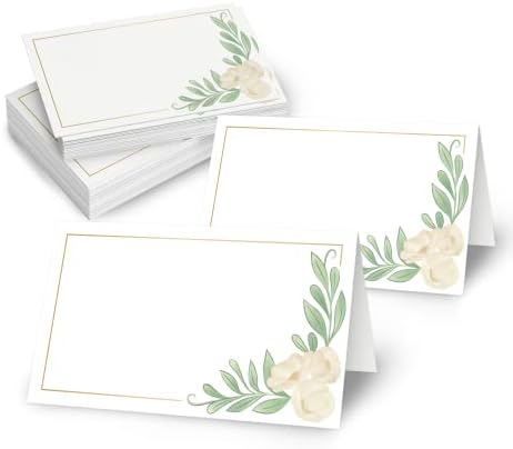 Rileys & Co 50 Опаковки на Празни картички, сватбени картички от бяло и златно фолио за сервиране на масата на страни-вечери, приеми
