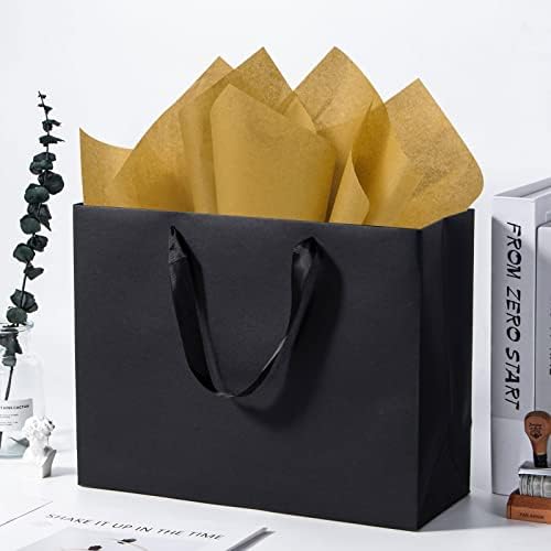 Katfort Голяма Черна кутия за Подарък чанта с дръжки 12 бр., 13 х 5 х 10 Черни Чанти за пазаруване, Множество Подарък чанта за тежки