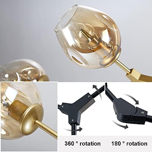 Модерна 6-Светлинна полилей YHQSYKS, Окачена лампа Sputnik със Стъклен абажуром-топка за Плоски и Наклонени тавани, Регулируеми по височина,