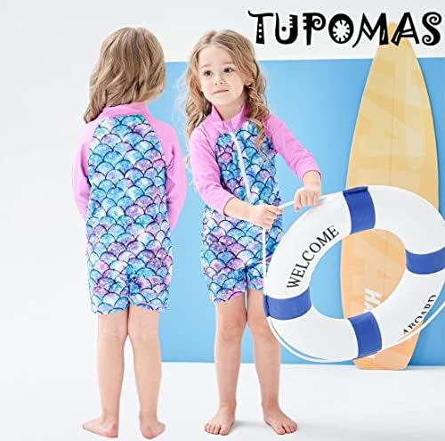 TUPOMAS/Бански за малки момичета UPF 50 + Защита От Акне, Слънцезащитен Костюм джоб с Дълъг Ръкав, едно Парче Бански 6-36 Месеца