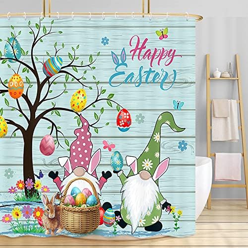 Великден Завеса за Душ, Сладки Джуджета, Забавни Cartoony Заек, Великденски Яйца, Дърво на Дървена Завесите за Баня, пъстри Цветни Пеперуди,