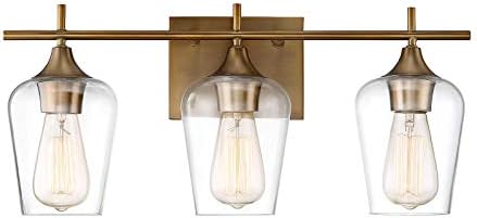 Savoy House 8-4030-3-322 3-Клиенти лампа Octave за баня с тапицерия от топла месинг и прозрачно стъкло (21 W x 9В)