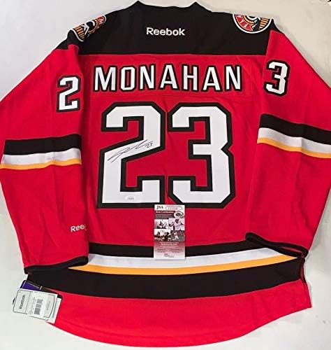 Шон Monaghan подписа фланелка голям размер Calgary Flames Reebok Premier с автограф от JSA - Тениски NHL с автограф
