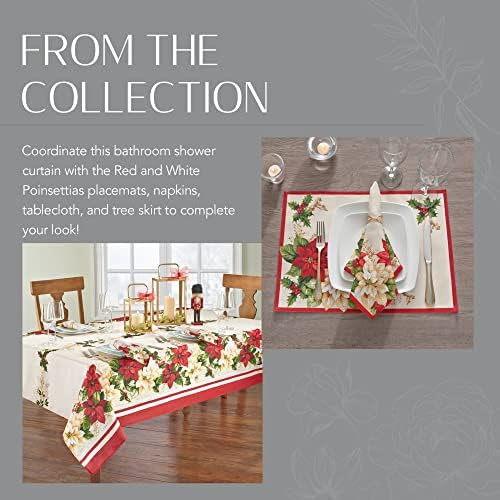 Elrene Home Fashions Коледно Червено-Бяла Завеса за Душ от плат Poinsettias за Баня, 70 Инча x 72 инча