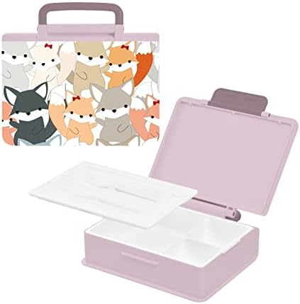 Кутия за закуска ALAZA с Хубав модел Лисици и животни, Запечатани Контейнери за обяд, които не съдържат BPA, с вилица и лъжица, 1 бр.
