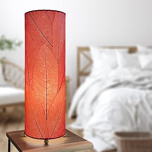 Eangee Home Design 24-инчов Настолна лампа във формата на цилиндър от листата на какао със Зелен абажуром от листа, какао Височина 8