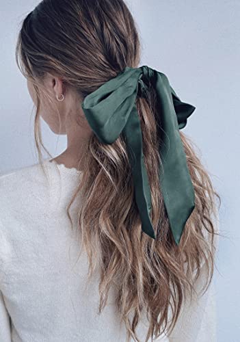 Комплект гумени ленти за коса Lussy Есс + Шал – Emerald | Сатен Ластикът за коса | Аксесоар за коса за жени + Момичета | еластични ленти