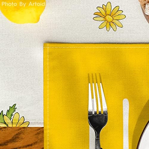 Artoid Mode Жълти Летни Кърпички Здравей Sunshine за масата за вечеря, 12 x 18 Инча, Сезонни Празничен Декор, Реколта Миещи Настолни