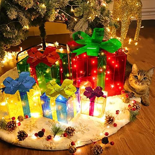 [Много големи и 5 опаковки] 80 подарък кутии с led осветление Коледни Украси 8 Режима на Таймера Дистанционно управление На батерии 12-8-6-5-4 Подарък Кутия за Декорация За