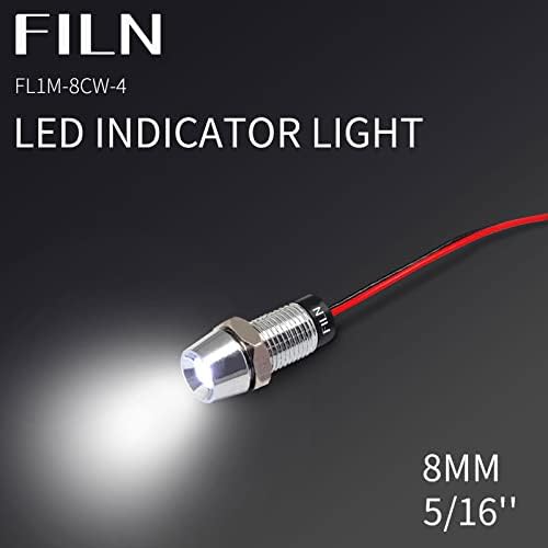 FILN 10 бр 8 mm (5/16 ) 12 led индикатор Пилот Сигнална лампа с 24 В червен, Зелен Буле Жълт Бял Метален панел (син /10 бр.)