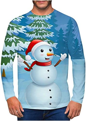 Мъжки Коледни Блузи, Модни Ежедневни Тениски с 3D Принтом Снежен човек, Тениски с Дълъг Ръкав за Мъже, Графична Тениска, Пуловер с кръгло