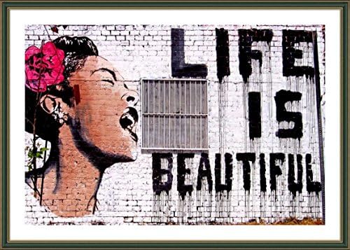 Alonline Art - Life is Beautiful от Banksy | Картина в зелената рамка, напечатанная отпечатъци от памук, най-до пенопластовой дъска